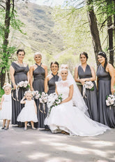 Crystal | Purely Elegant Infinity Dark Grey Chiffon Maxi Bridesmaid Dress with Multiway Convertible - Price #price_variant_lowest# - Dark Grey - PromDressClub
